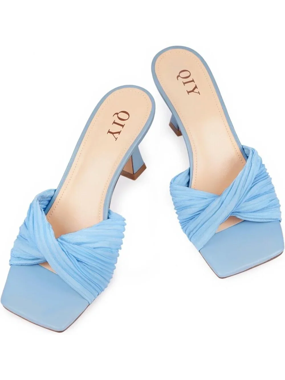 Women's Blue Mid Square Toe Heeled Slip On Rubber Sandals Shoes
